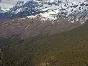 Aerial view of Snake Indian River in Jasper National Park