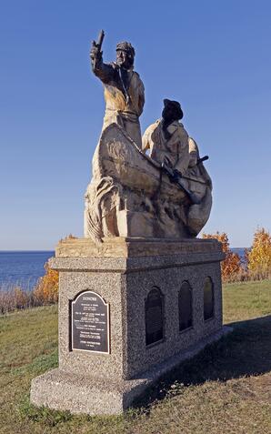 Bicentennial commemorative statue in Lac la Biche for Davis Thompson
