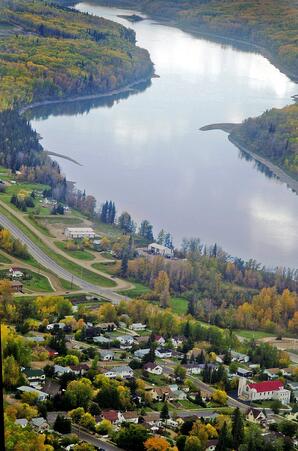 Athabasca River with Town of Athabasca-04