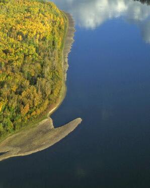 Areal view of Athabasca River with Sand Bar