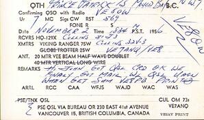 QSL Card from Jim Jung, VE7ANQ/VE8 (reverse)