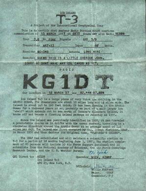 QSL Card from KG1DT at Ice Island T3