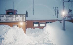 RCAF sign in heavy drifted snow