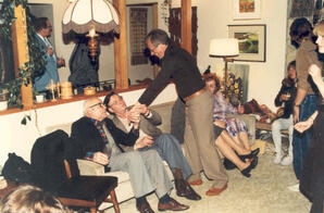 Albert Karvonen (standing, centre) at a Mission Hill School District No. 4585 reunion, Edmonton, Alberta.