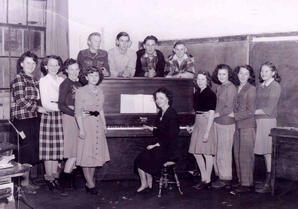 Alberta Karvonen, his sister Martha, and other students in the choir at Warspite School District No. 3241, Alberta. Albert is first on left behind the piano, and Martha is on the far right.