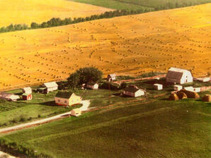 An aerial view of the Karvonen farm, Hollow Lake, Alberta.