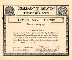 Temporary License to teach grades one to nine in the Pubic Schools of Alberta awarded to Albert Karvonen, Edmonton, Alberta.