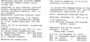 Invitation: Commemoration of the Independance of Latvia