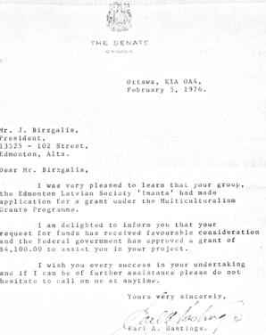 Letter from Earl A. Hastings