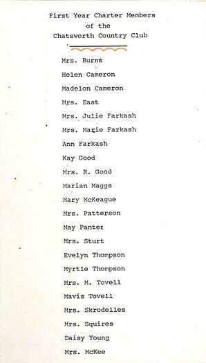 First Year Charter Members of the Chatsworth Country Club