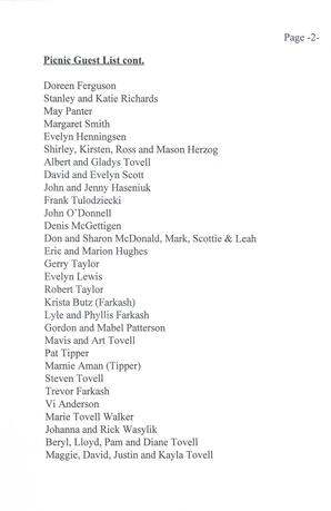 50th Anniversary - Picnic Guest List Page 2