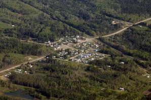Aerial view of small settlement near Whitecourt, AB