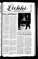 Liekki = canadan soumalaisten kaunokirjallinen viikkolehti, August 18, 1945