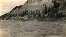 Rocky shore line, Fort McMurray. Note on the back reads: "River Bank not far from McMurray".