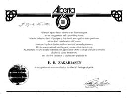 Alberta 75th Anniversary Certificate